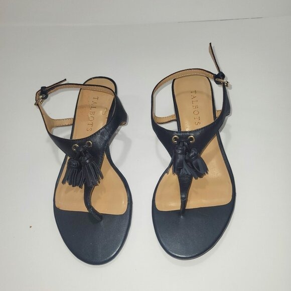 TALBOTS Women's Black Slingback Block Heel Tassel Sandals 6.5 Summer Dressy Boho - Picture 1 of 8